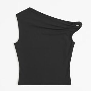 ABERCROMBIE Black Asymmetrical Cotton Modal Twist Top